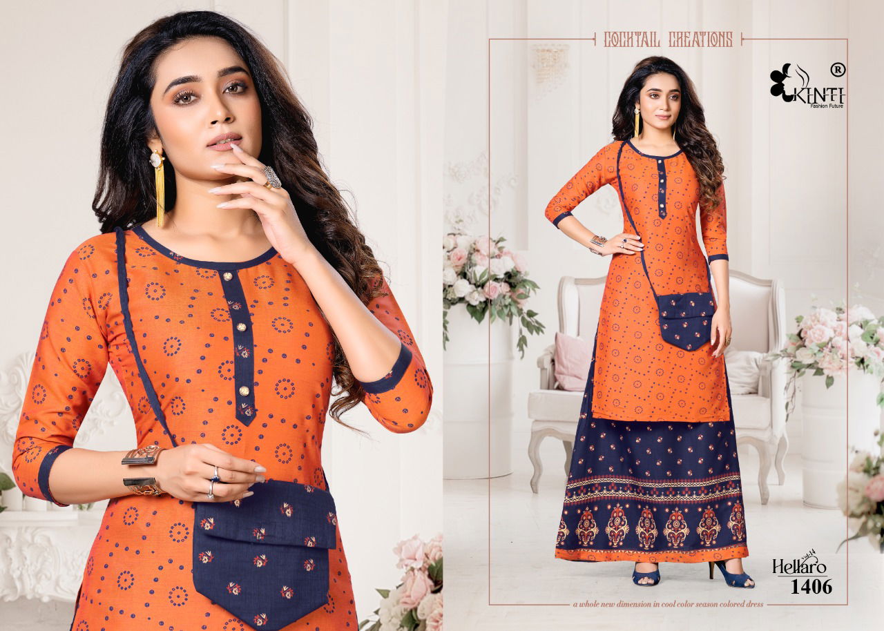 Kinti Hellaro 14 Ethnic Wear Rayon Printed Designer Fancy Kurti With Skirt Collection